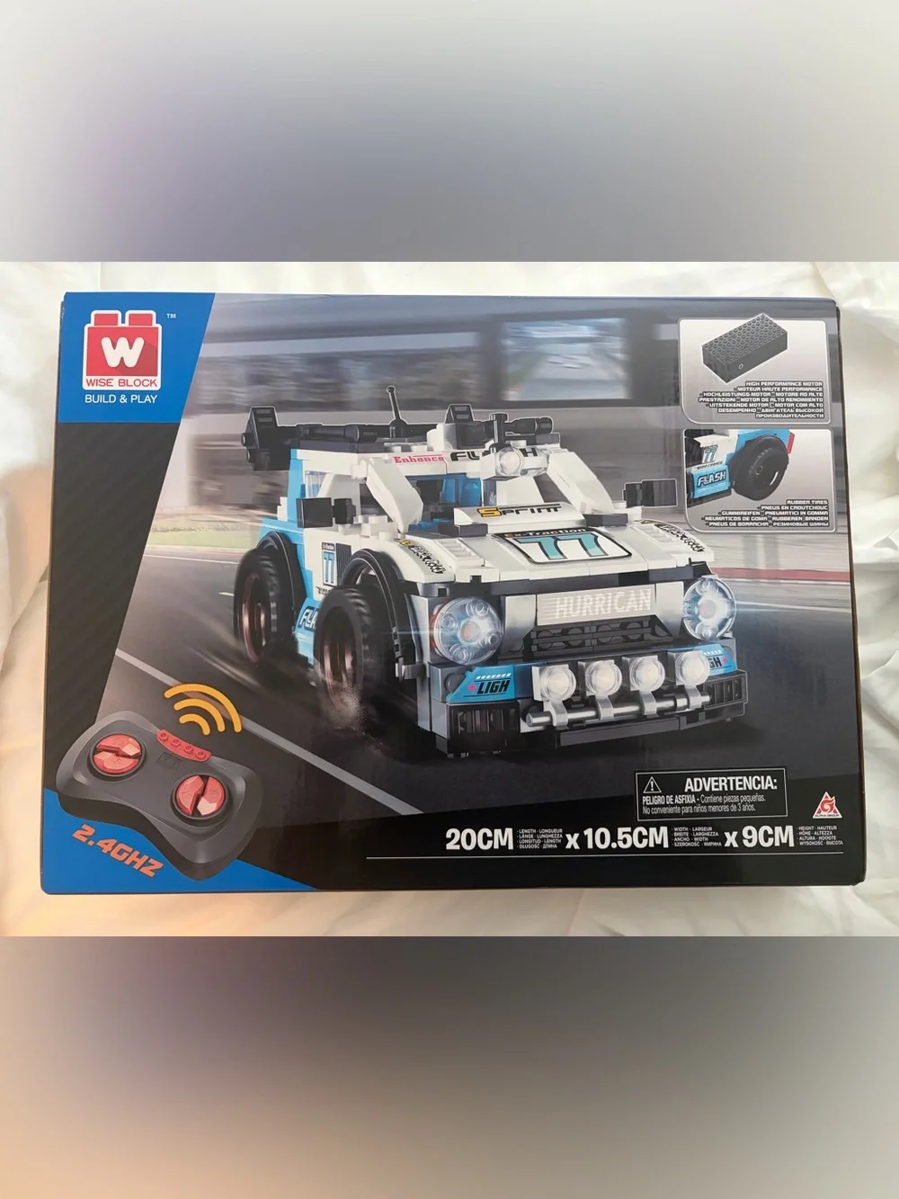 Remote Control Buildable (LEGO like) Blue & White Rally Car Building Set